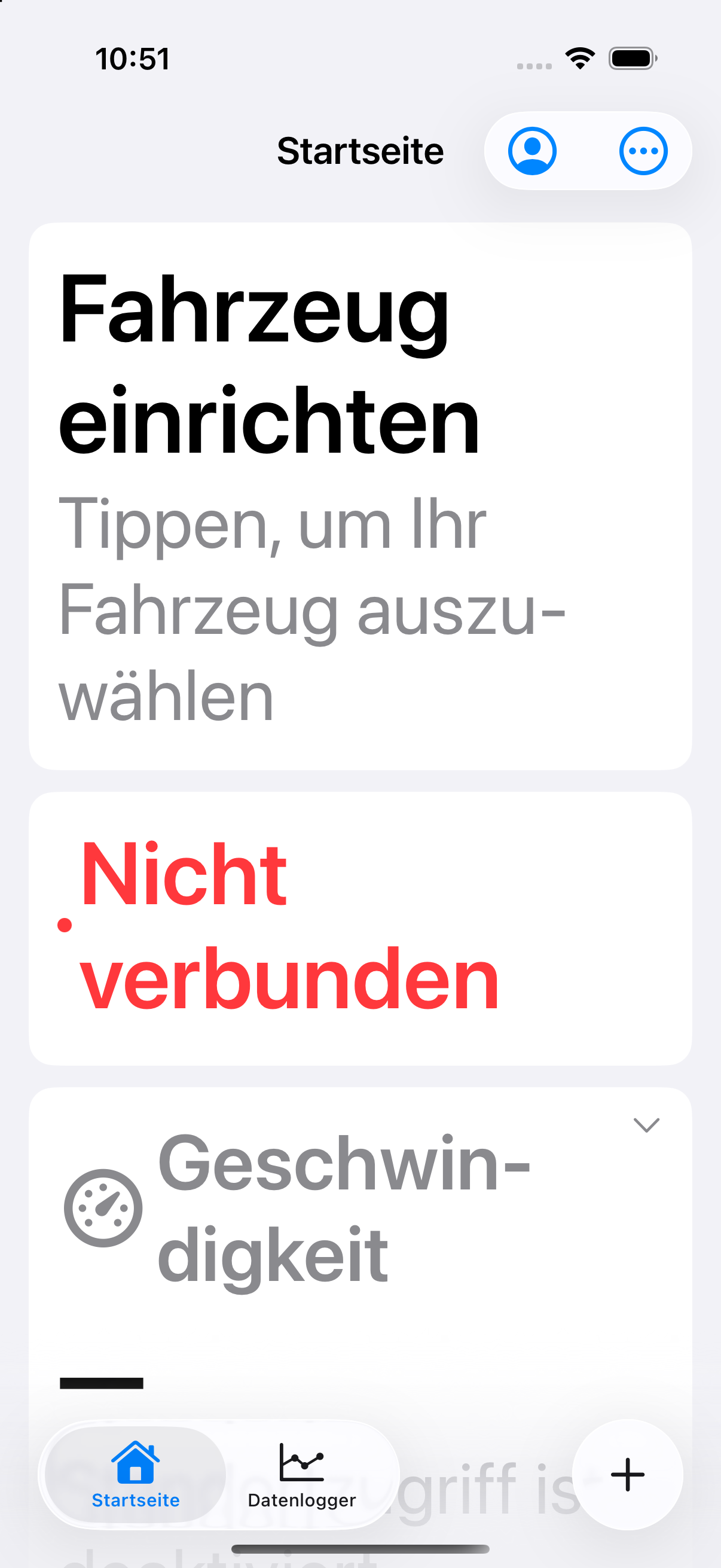 MQBone's Home tab in German on an iPhone at a large text size, with the tiles taller to fit the bigger type.